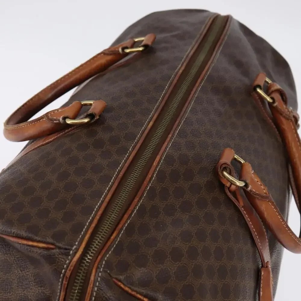 CELINE Macadam Canvas Boston Bag Pvc Leather Brown Gold